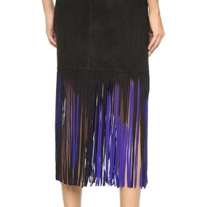 Tamara Mellon Suede Fringe Skirt, Blk/Purple, sz 0